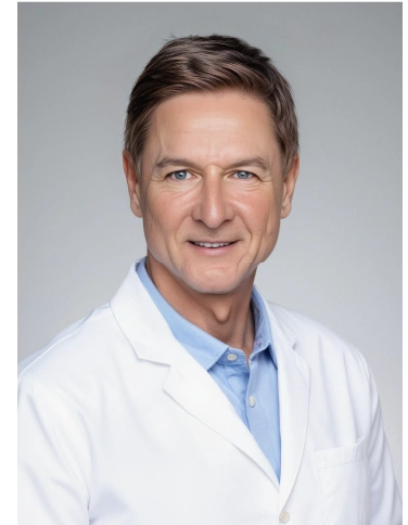 Dr. Michael Turner in a white coat